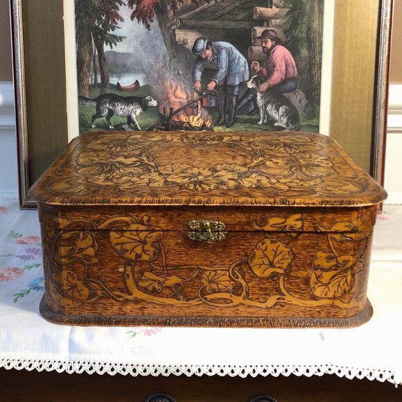 Other - Antique etched large wooden jewelry box